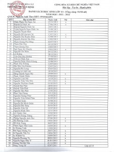 DANH SÁCH HỌC SINH KHỐI 3 (2021 - 2022)